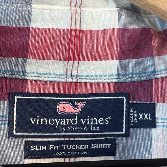 Vineyard Vines Mens Shirt XXL Blue Pink Plaid Tucker Slim Flit Business Casual - Picture 2 of 7
